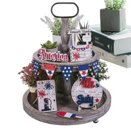 Decorative Figurines Independence Day Tiered Tray Decor Unique Wooden Centrepiece Red White And Blue House Party Farmhouse With Exquisite