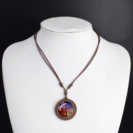 Life Tree Pendant Necklace Yin Yang Tree of Life Glass Dome Vintage Wooden Pendants Necklaces for Women Men Art Charms Jewellery