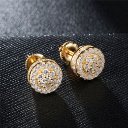 Yellow Gold Color Hiphop CZ Zircon Square Stud Earrings for Men Women and Girls Gifts Diamond Earrings Studs Punk Rock Rapper Jewelry 216L