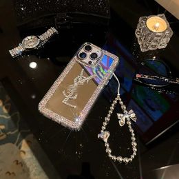 Designer phone case 15 pro max luxury iphone case rhinestone make up mirror iPhone14 premium chain 13 net red female 12 trend