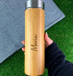 Party Supplies Personalised Eco Bamboo Travel Flask 500ml Insulated Drinks Bottle Laser Engraved Cup Custom Name Mothers Day Gift