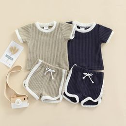 Clothing Sets Born Baby 2Pcs Tracksuit Casual Infant Solid Colour Ribbed Short Sleeve Top Tie Up Shorts For Toddler Boys Girls