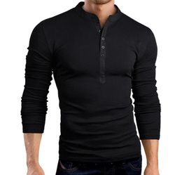 Spring Autumn Mens Slim Fit V Neck Button Long Sleeve Muscle Tee Tshirt Casual Tops Henley Shirts4169028