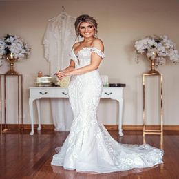 2020 Árabe Aso ebi plus size luxuosos vestidos de noiva de miçangas de renda sereia vestidos de noiva sexy vintage vestidos de noiva 254t