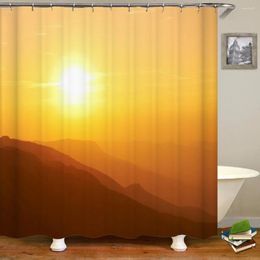 Shower Curtains Landscape Curtain Sunset Sea Coconut Tree Print Bathtub Screen Waterproof Polyester Bath Hooks Bathroom Decor