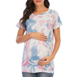 Pregnancy Shirts Women Maternity Short Sleeve T-shirt Tie-dye Tops Blouse Pregnant Casual Camiseta Embarazo Maternity T Shirt