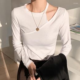 Women's T Shirts White Shirt For Women Long Sleeve Top Sexy Hollou Out Slim T-shirts Basic All-match Round Neck Tee Female Spring Autumn