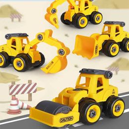 Diecast Model Cars 8 pieces of engineering vehicle toys for children DIY nuts excavator tractor bulldozer fire truck model childrens toys car toys childrens gi