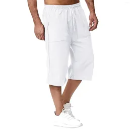 Men's Pants Spring And Summer Cotton Linen Jogging Sports Loose Sweatpants Casual Beachwear Midi Length Straight Trousers