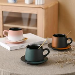 Cups Saucers 270ml Japanese Style Ceramic Coffee Cup And Dish Set Light Luxury Vintage Exquisite Gift Gradient Colour Mug Plate With Spoon