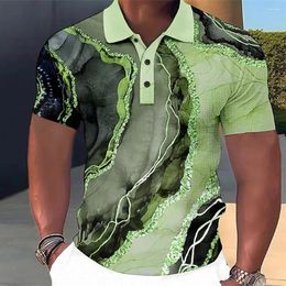 Men's Polos Summer D Spliced Polo Shirt Button Design Fashion Street Clothing Formal Polyester Social Top