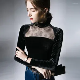 Women's T Shirts High Quality 2024 Women Tops Gauze Velvet T-shirt Female Clothing Winter Autumn Sexy Crop Top Clothes Casual Splice Blouse