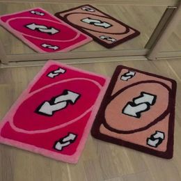 Carpets UNOs Game Cards Rug Pink Reverse Card Area Rugs Thickened Antislip Carpet Tufting Fluffy Doormat Bathroom Floor Mat Home Decor