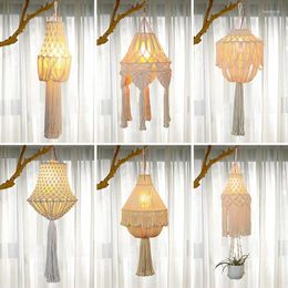 Tapestries Modern Home Cotton Cord Lampshade Stay Decoration Bohemian Handmade Woven Long Tassel Bedroom Pendant Lamp Shade