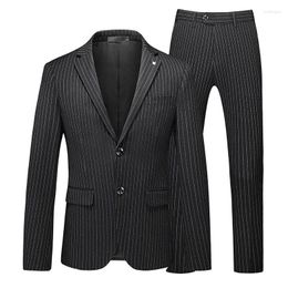 Men's Suits Male Fashion Business Blazer Pants 2 Piece Jacket Trousers Striped Suit Slim Formal Wedding Tuxedo Groom Dress