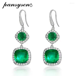 Dangle Earrings PANSYSEN Vintage 925 Sterling Silver Emerald High Carbon Diamond Drop For Women Anniversary Fine Jewellery Gift