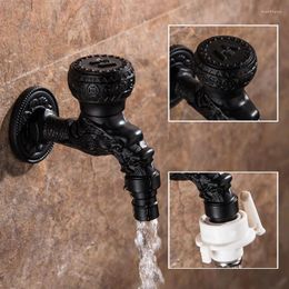 Bathroom Sink Faucets Carved Wall Mount Brass Decorative Outdoor Garden Faucet Black Bibcock Washing Machine Mop Tap Antique WC