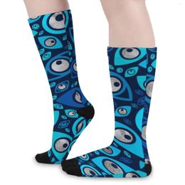 Women Socks Blue And Silver Evil Eye Greek Amulet Leisure Stockings Autumn Anti Slip Soft Breathable Custom Climbing