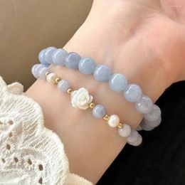 Charm Bracelets Hand Rope Flower Jade Bead Bracelet Friend Imitation Chinese Style Jewelry Sea Blue Temperament