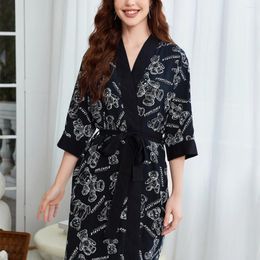 Home Clothing RONGTAI Womens Cotton-like Printed Bathrobe Ladies Sexy Pajamas Oversized Nightgown High End Sleepwear Wear
