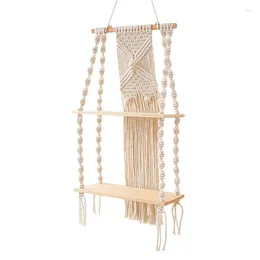 Decorative Plates Macrame Wall Hanging Shelves 2 Tier Large Hand Woven Floating Tassel Tapestry Rack Pine Wood Cotton Rope Boho Home Decor