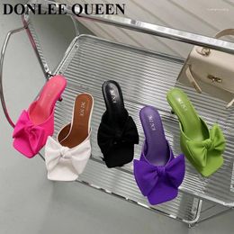 Slippers 2024 Summer High Heels Fashion Candy Colour Bow Tie Peep Toe SlidesElegant Sandal Female Flip Flops Zapatillas Mujer