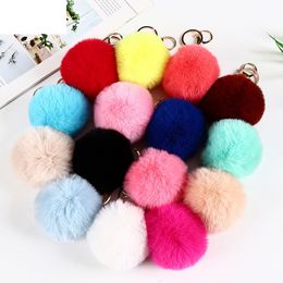 8 cm flauschige künstliche Kaninchenpelzkugel Schlüsselanhänger für Frauen Girls Car School Bag Key Ring Netter Pompom Schlüsselkette Schmuckzubehör