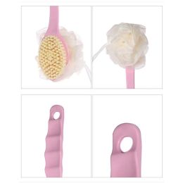2In1 Bath Brush With Bath Ball and Bristle Body Exfoliating Scrubber Long Handle Body Back Massage Shower SPA Foam Cleaning Tool