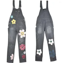 Women's Jeans Pants Loose Jumpsuit Women Rompers Summer Overalls Floral Print Danim For 2024 Blue Denim Femme Ninth Female