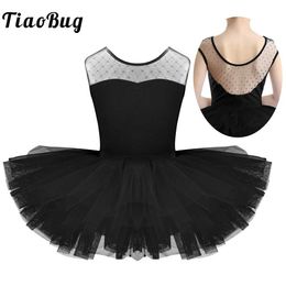 Dancewear Kids Girls Tutu Ballet Dress Sleeveless Stretch Mesh Splice U-shaped Back Ballerina Dancewear Gymnastics Leotard Party Costumes Y240524