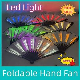 Led Rave Toy Foldable manual fan with LED light luminous fluorescent Colour fading fan used for night performance DJ bar club room party decoration d240527