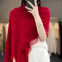 Scarves 2024 Chic Spring Women Cardigan Merino Wool Grace Soft Knitted Sweater Tassels Design Scarf Shawls Fashion Tops