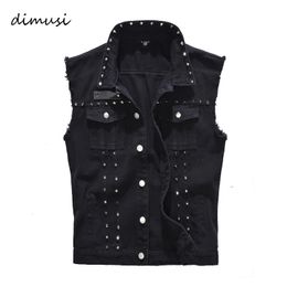 DIMUSI Spring Autumn Mens Vest Vintage Denim Jeans Male Black Sleeveless Jackets Men Rivet Hole Waistcoats 5XLTA338 240513
