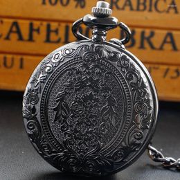 Pocket Watches Black Minimalist Fashion Quartz Watch Antique Clock Pendant Chain Fob Children Kids Men Gift WP4129