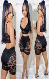 Women 2 Piece Lace Stitching Pants Set Sexy Slim Fashion015021498