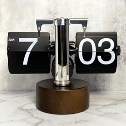Table Clocks Nordic Flip Page Clock Wooden Base Digital Desk White Office Decoration Items Desktop Gadgets Futuristic