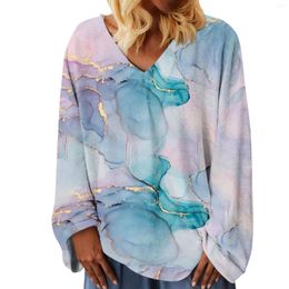 Women's T Shirts Spring Summer V Neck Tie-dyed Printing Multiple Colours Pure Cotton T-Shirts Long Sleeve Female Straight Soft Comfortable