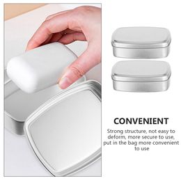2 Pcs Candy Jar Metal Rectangular Cans Travel Soap Case Container Bar Case Cream Storage Lid Tin Aluminium Tins Box