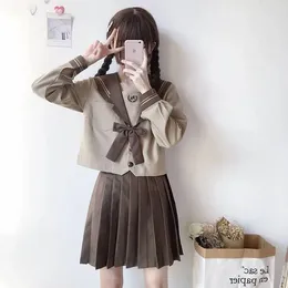 Clothing Sets Japanese Fashion School Uniform Soft Girl JK Student Skirt Milk Tea Brown Navy Wind Sailor Suit Pleated Set