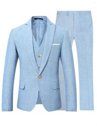 Men's Suits 3 Piece Linen Summer Men For Wedding Groom Tuxedos 2024 Casual Beach Custom Man Suit Set Jacket Vest With Pants Fahion