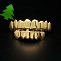 Мужские золотые зубы Grillz Set модные драгоценности хип -хоп высококачественный восемь 8 верхних зубов шесть 6 нижних грилей