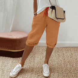 Women's Pants Casual Cotton Linen For Women Streetwear Solid Colour Wide Leg Capri Ladies Versatile Palazzo Baggy Cargo