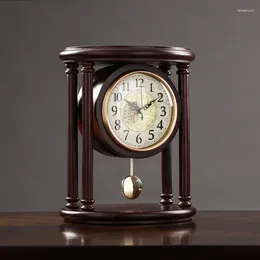 Table Clocks Clock Retro Chinese Style Solid Wood Sitting Home Living Room Pendulum