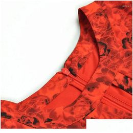 Basic Casual Dresses 2024 Brand Fashion Spring Summer Women Clothes Lantern Sleeve Cut Out Bare Mid-Riff Ankle Length Red Floral Maxi Dh1Pq