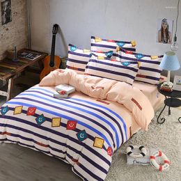 Bedding Sets 2024 Striped Mediterranean Style Set Cotton Comfortab Luxury Duvet Cover Flat Sheet Pillowcase Home Textile -Bed Linens