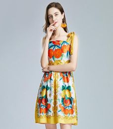 Casual Dresses Fashion Runway Summer Fruit Print Mini Dress 2022 Women039s Bow Spaghetti Strap Backless Cherry Floral Short8010787