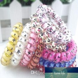 100Pcs High Quality Random Colour Leopard Star Hair Rings Telephone Wire Cord Hair Tie Girls Elastic Hair Band Ring Rope Bracelet Stretc 257h