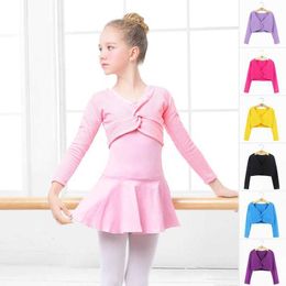 Dancewear Girls Ballet Crop Tops Dance Leotards Coat High Waist Ballet Clothes Children Long Sleeve Gymnastics Leotard Overall 9 Colours Y240524