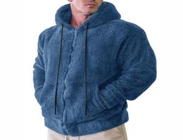 Men039s Hoodies Sweatshirts Autumn Winter Men Tops Solid Casual Drawstring Hooded Long Sleeve Pullover Zip Hoodie Lamb Plush 2860655