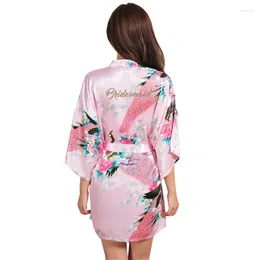 Home Clothing Retail Women Satin Kimono Peacock Robe Bridesmaid Gold Glitter For Bride Wedding Party Getting Ready Short T110